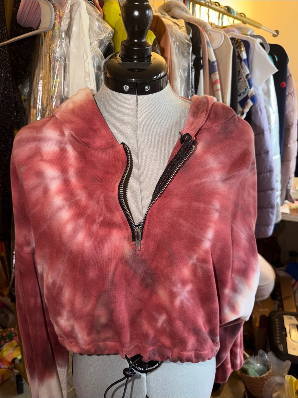 Forever 21 Maroon Tie-Dye Cropped Hoodie